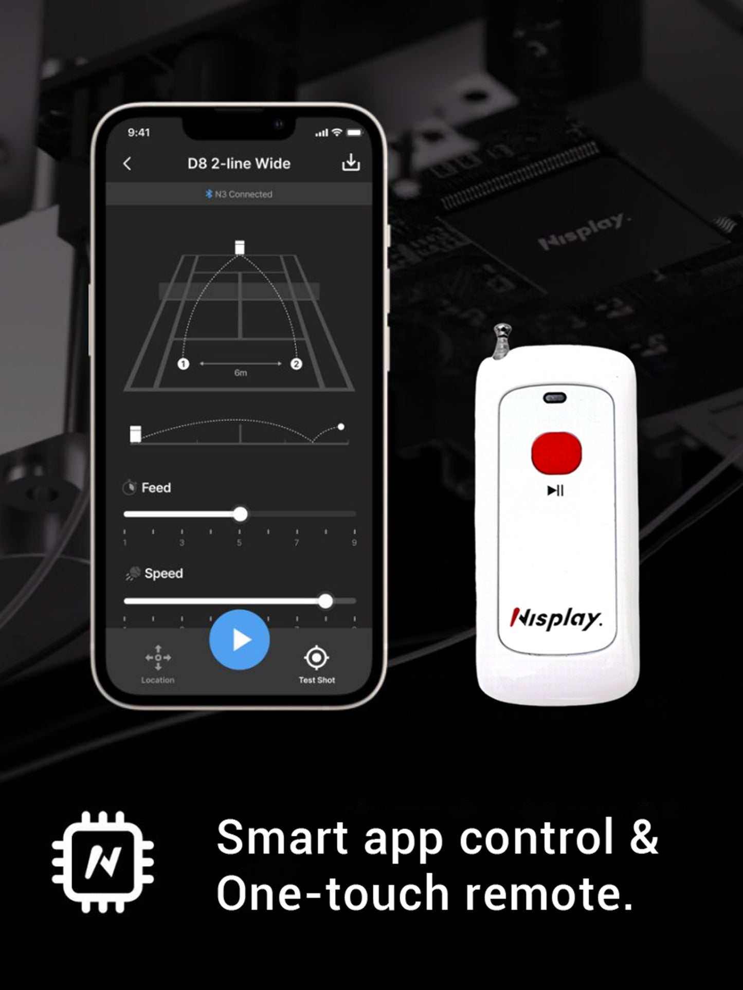 Nisplay N3 Tennis Ball Machine - Portable Tennis Ball Machine with App control and horizontal oscillation