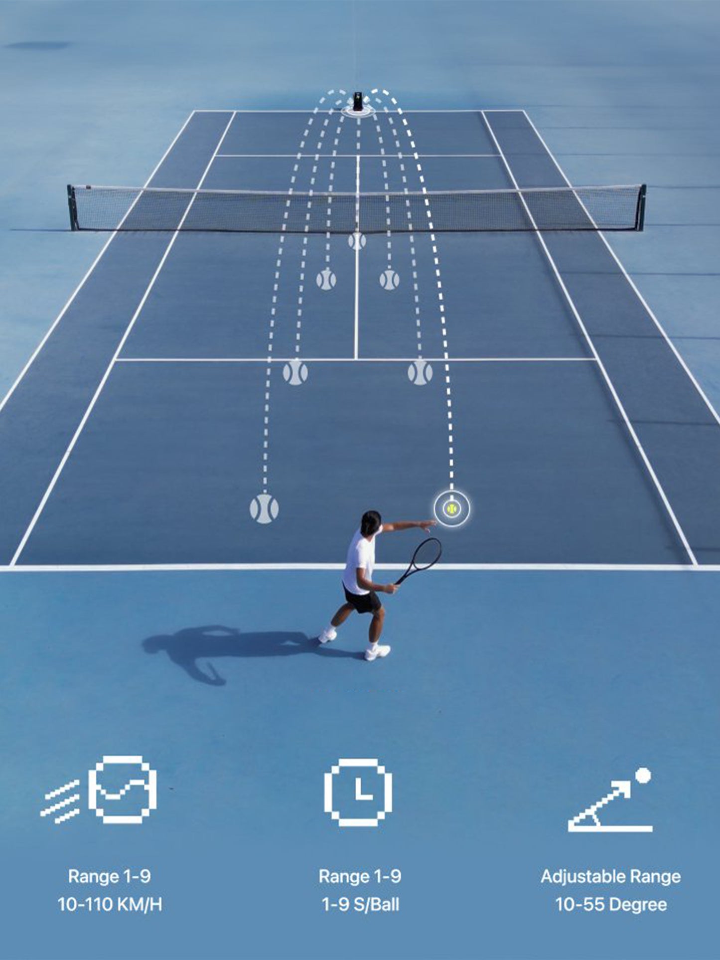 Nisplay N3 Tennis Ball Machine - Portable Tennis Ball Machine with App control and horizontal oscillation